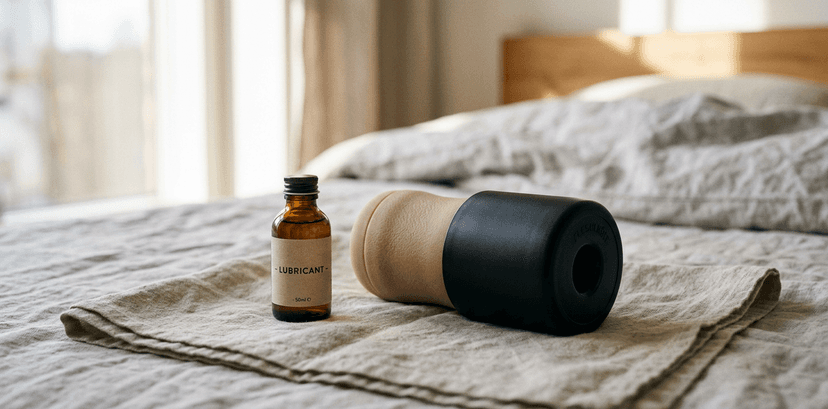 Fleshlight masturbator på linnetyg i morgonljus