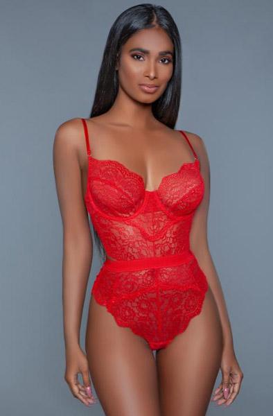 BeWicked Bettany Lace Bodysuit Red M Teddy