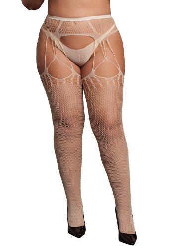 Shredded suspender pantyhose, beige - Queen Size
