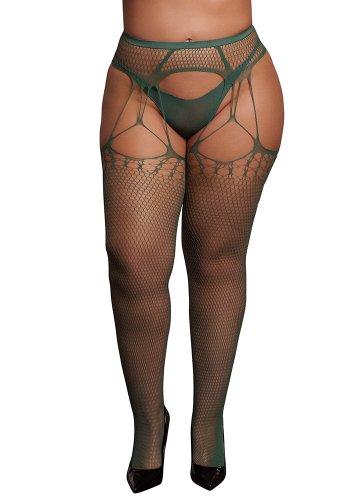 Shredded suspender pantyhose, green - Queen Size