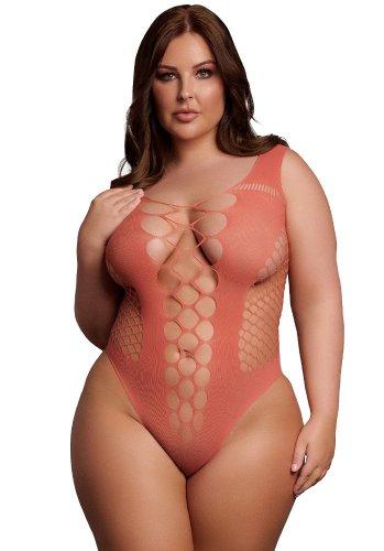 V-Neck Teddy with Opaque panels, red - Queen Size